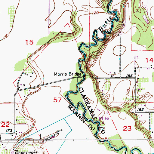 Topographic Map of Morris Bridge, OR
