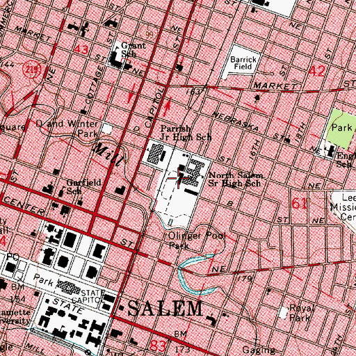 Topographic Map of North Salem High School, OR