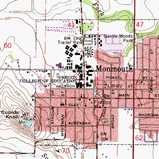 Topographic Map of Western Oregon University, OR