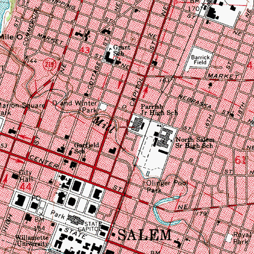 Topographic Map of Parrish Middle School, OR