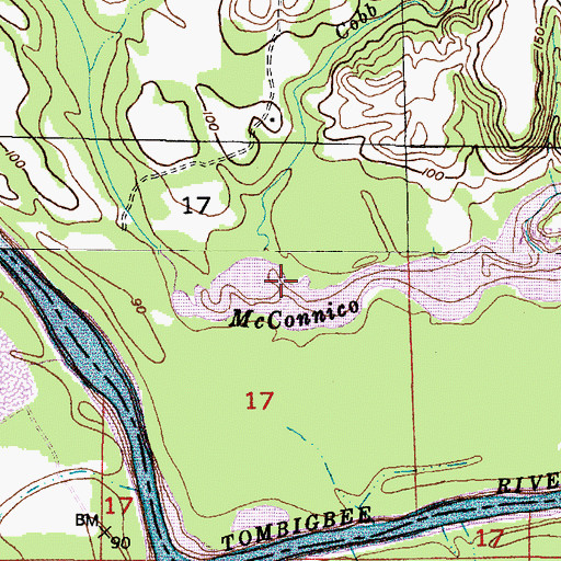Topographic Map of Cobb Branch, AL
