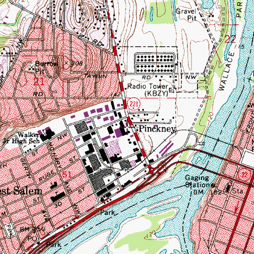 Topographic Map of Pinckney (historical), OR