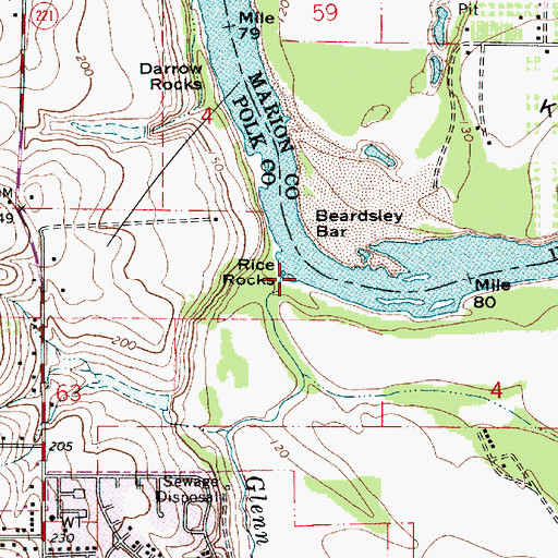 Topographic Map of Rice Rocks, OR