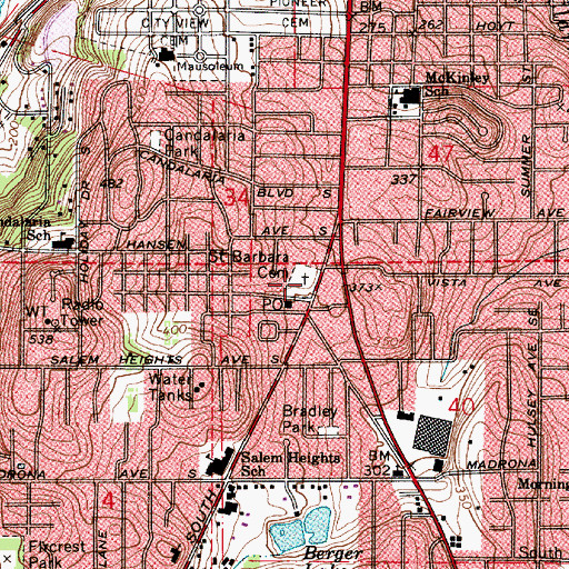 Topographic Map of Saint Barbara Cemetery, OR