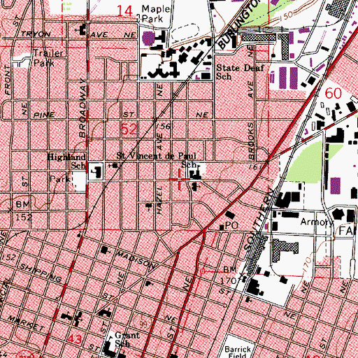 Topographic Map of Saint Vincent de Paul Catholic School, OR