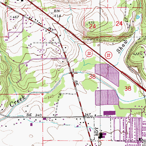 Topographic Map of Shaw Creek, OR