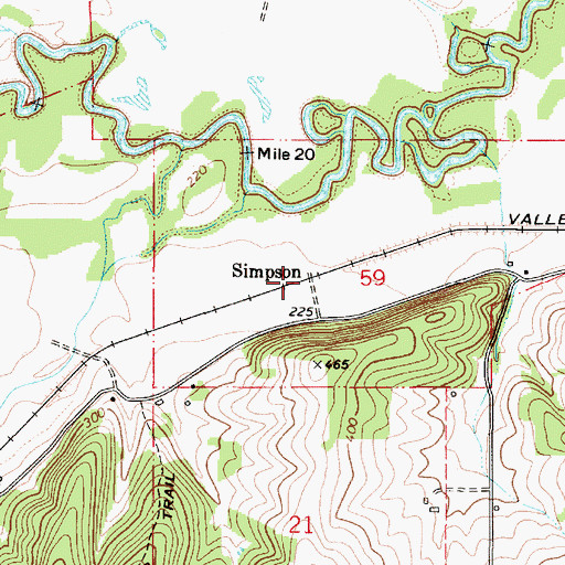 Topographic Map of Simpson (historical), OR
