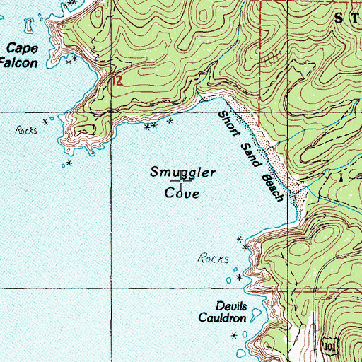 Topographic Map of Smuggler Cove, OR