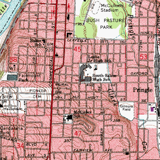 Topographic Map of South Salem High School, OR