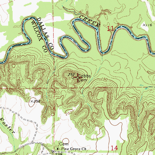 Topographic Map of Cobbs Cemetery, AL