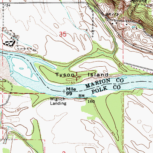 Topographic Map of Tyson Island, OR