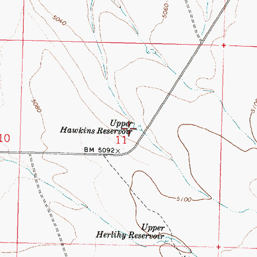 Topographic Map of Upper Hawkins Reservoir, OR