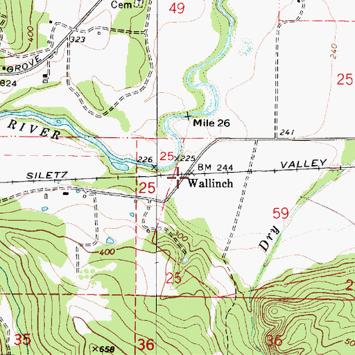 Topographic Map of Wallinch (historical), OR