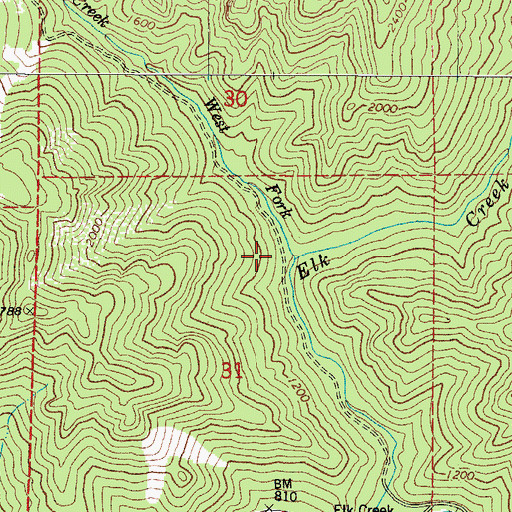 Topographic Map of West Fork Elk Creek, OR
