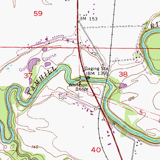 Topographic Map of Whiteson Bridge, OR