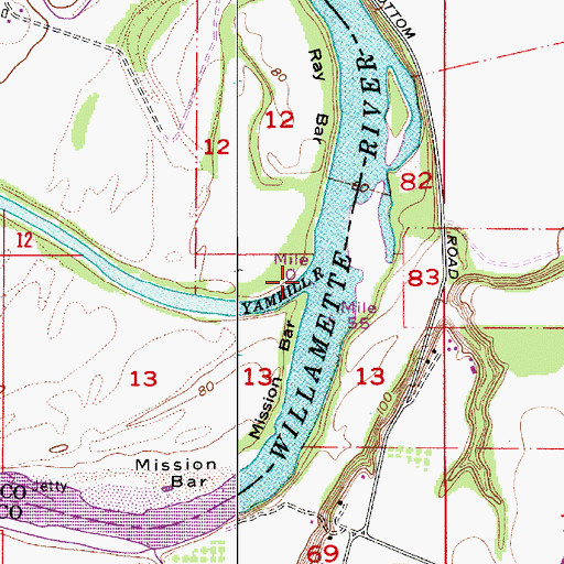 Topographic Map of Yamhill River, OR