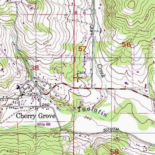 Topographic Map of Cherry Grove Cemetery, OR