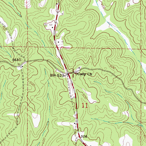 Topographic Map of Cody Church, AL