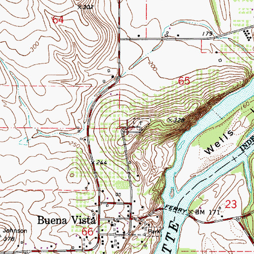 Topographic Map of Buena Vista Cemetery, OR
