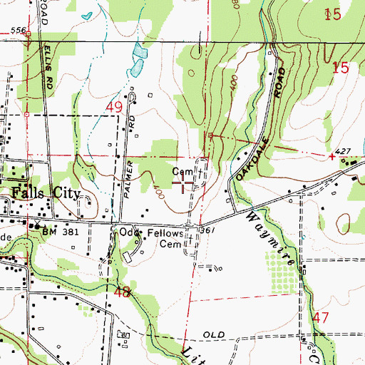Topographic Map of Falls City Cemetery, OR