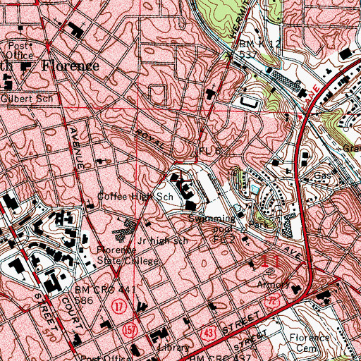 Topographic Map of Coffee High School (historical), AL