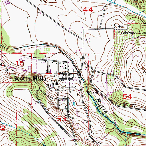Topographic Map of Nowlen Bridge, OR