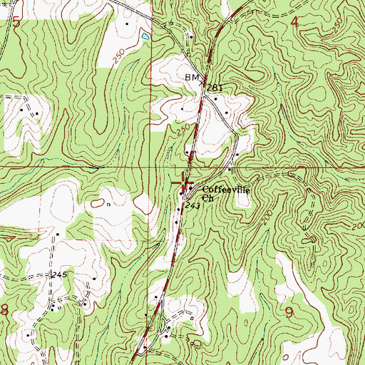 Topographic Map of Coffeeville Church, AL
