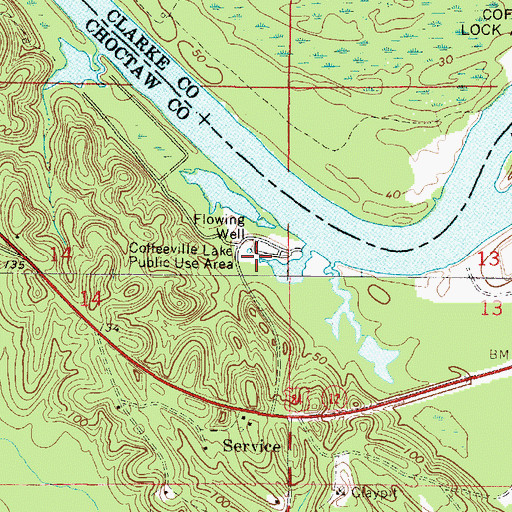 Topographic Map of Coffeeville Lake Public Use Area, AL
