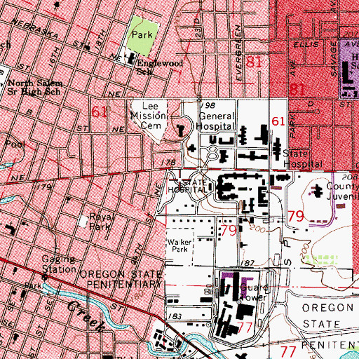 Topographic Map of Salem General Unit Hospital Heliport, OR