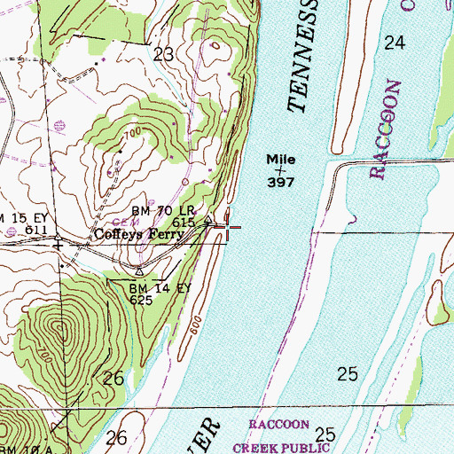 Topographic Map of Coffeys Ferry, AL