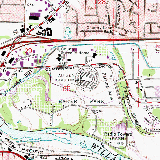Topographic Map of University of Oregon Autzen Stadium, OR