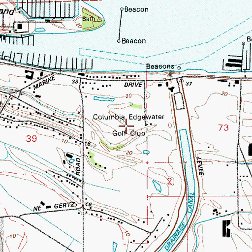 Topographic Map of Columbia Edgewater Golf Club, OR