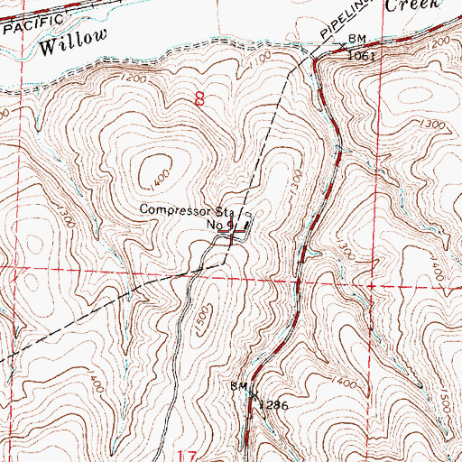 Topographic Map of Compressor Station Number 9, OR
