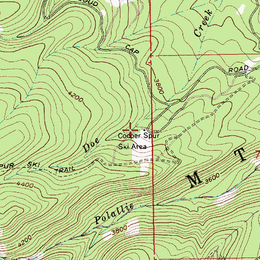 Topographic Map of Cooper Spur Ski Area, OR