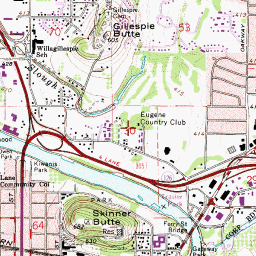 Topographic Map of Eugene Country Club, OR