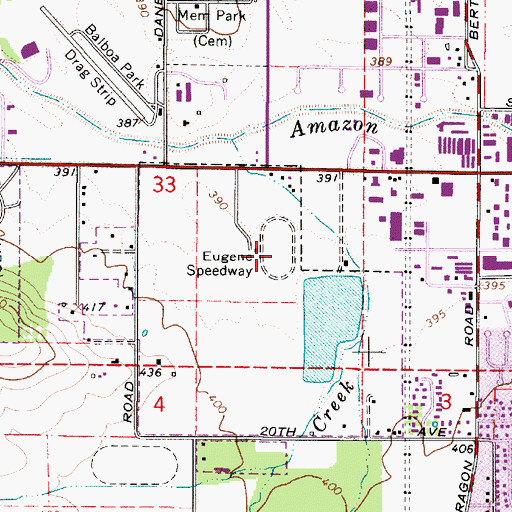 Topographic Map of Eugene Speedway, OR