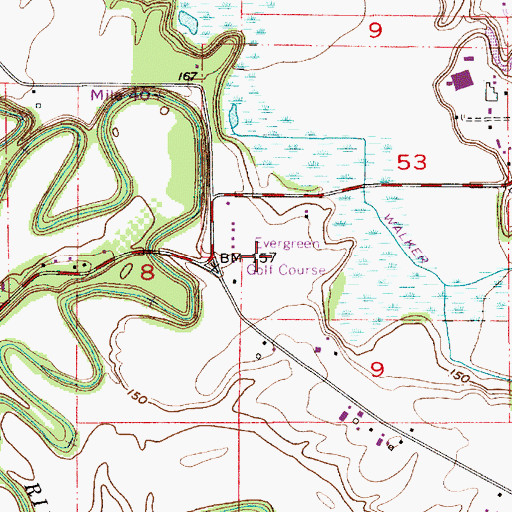 Topographic Map of Evergreen Golf Course, OR