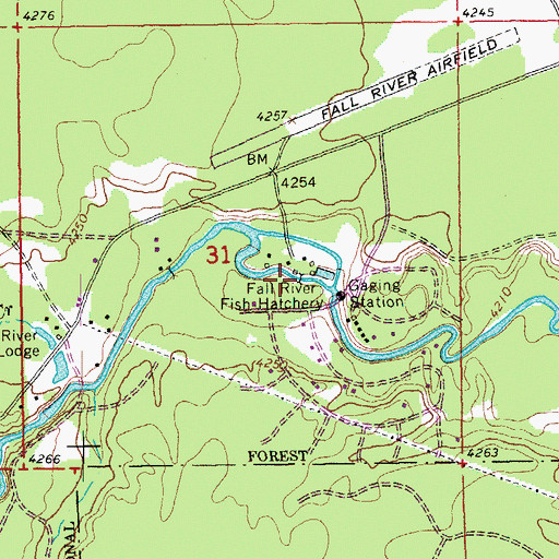 Topographic Map of Fall River Fish Hatchery, OR