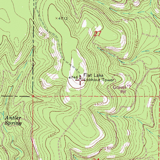 Topographic Map of Flat Lake Lookout Tower, OR