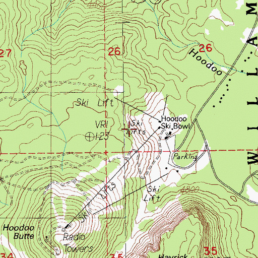 Topographic Map of Hoodoo Ski Bowl, OR