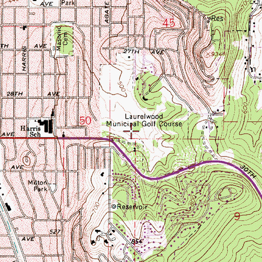 Topographic Map of Laurelwood Municipal Golf Course, OR