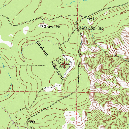 Topographic Map of Lookout Tower, OR