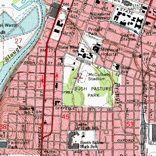 Topographic Map of McCullock Stadium, OR