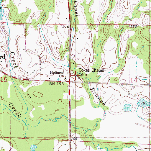 Topographic Map of Cokes Chapel Cemetery, AL