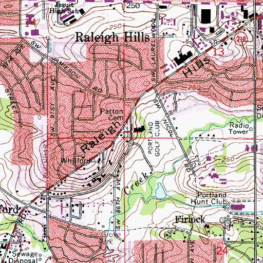Topographic Map of Portland Golf Club, OR