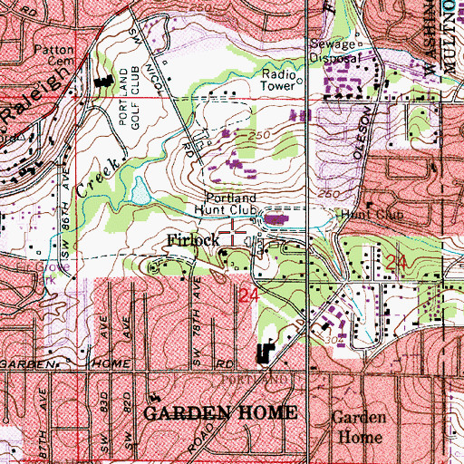 Topographic Map of Portland Hunt Club, OR