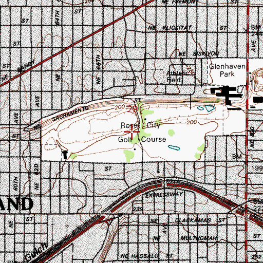 Topographic Map of Rose City Golf Course, OR
