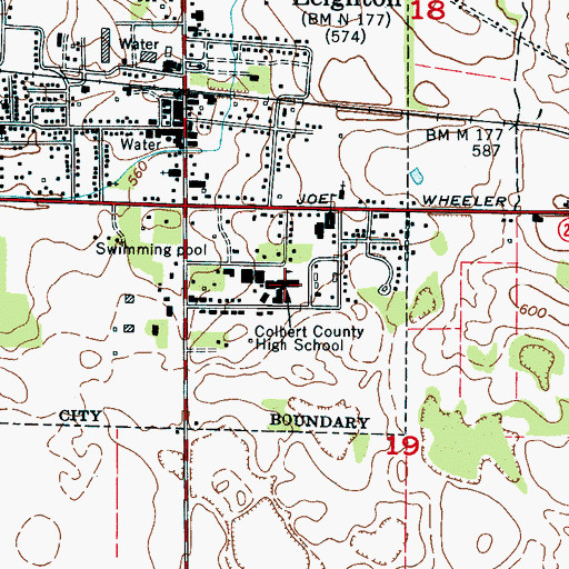 Topographic Map of Colbert County High School, AL