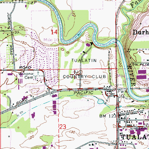 Topographic Map of Tualatin Country Club, OR