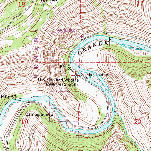 Topographic Map of United State Fish and Wildlife River Testing Site, OR